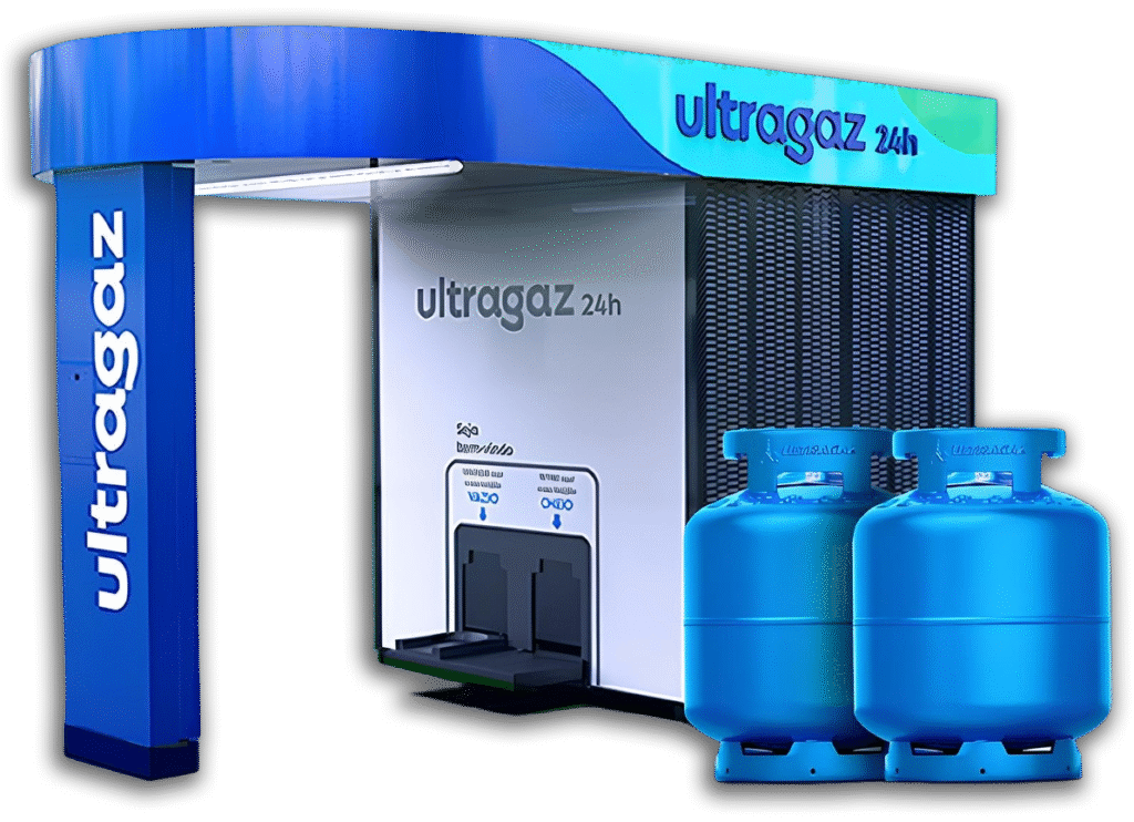 Máquina de autoatendimento Ultragaz 24h com botijões de gás
